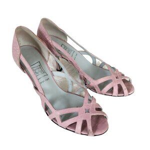 Cynthia Rowley  Pink Croc Embossed Open Toe Heels